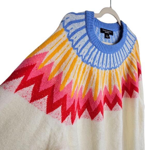 French Connection Womens Wool Blend Nordic Sweater XL Fair Isle Cozy Cobincore - Picture 6 of 9